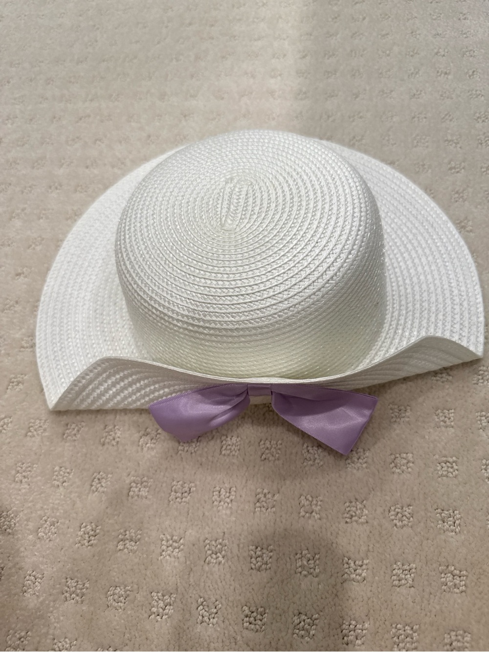 Girls White Wide Brim Sun Hat w Lavender Bow Size 6 NWT